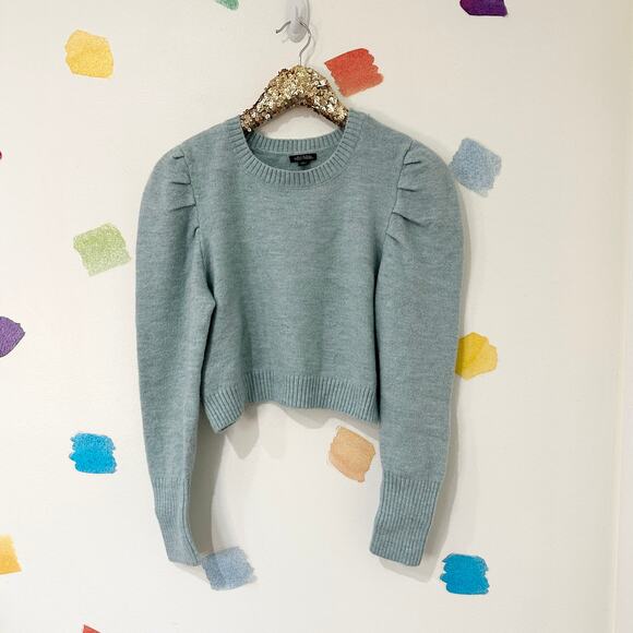 L Target Wild Fable Blue Puff Sleeved Cropped Sweater - Picture 1 of 4